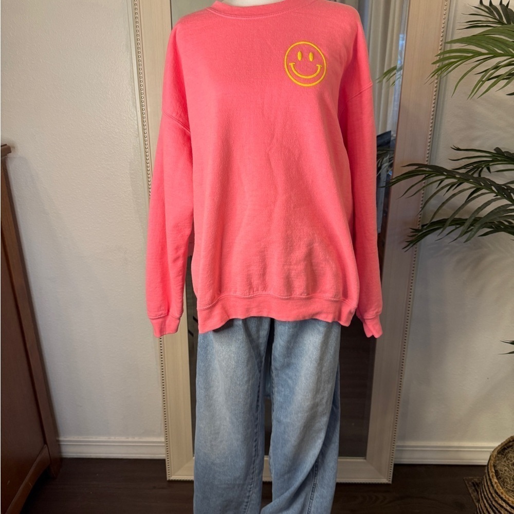 Pink Smiley Face Women's Sweatshirt - Picture 7 of 10
